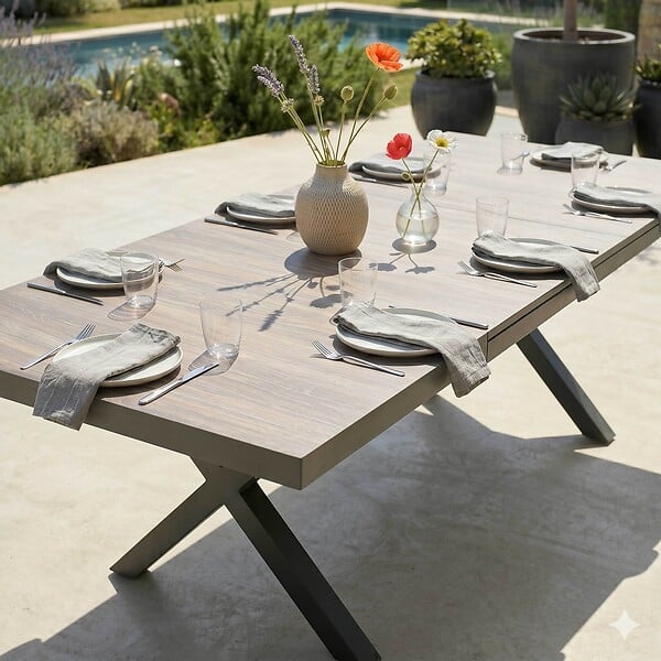 OVIALA - Table extensible aluminium et céramique avec 10 chaises - Tivoli - large