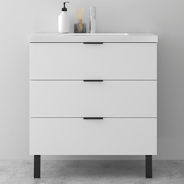 AICA SANITAIRE - AICA Meuble de salle de bain mural avec pieds, sans lavabo, 80 cm, 3 tiroirs - Blanc - large