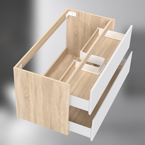 AICA SANITAIRE - AICA Meuble sous vasque suspendu 100 cm + 2 tiroirs, Blanc et Chêne, sans compter lavabo - large