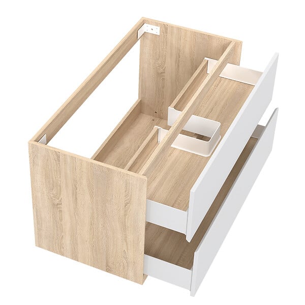 AICA SANITAIRE - AICA Meuble sous vasque suspendu 100 cm + 2 tiroirs, Blanc et Chêne, sans compter lavabo - large