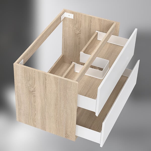 AICA SANITAIRE - AICA Meuble sous vasque suspendu 80 cm + 2 tiroirs, Blanc et Chêne, sans compter lavabo - large