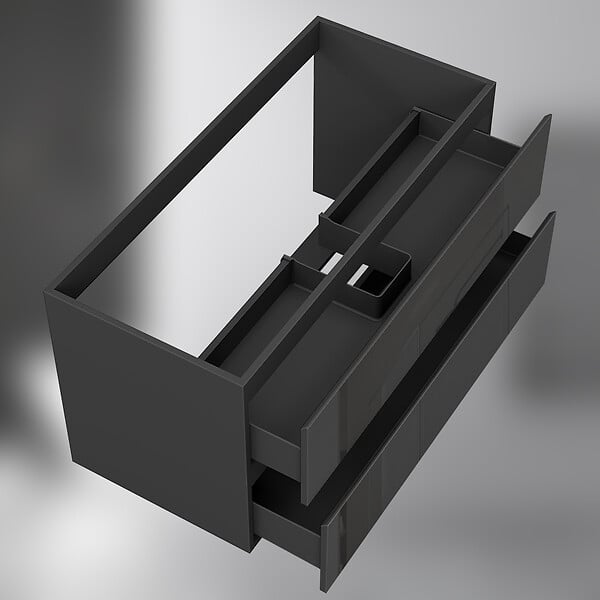 AICA SANITAIRE - AICA Meuble de salle de bain design suspendu, 100 cm, 2 tiroirs de rangement sans lavabo - Noir brillant - large