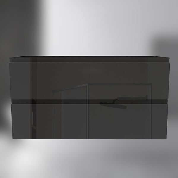 AICA SANITAIRE - AICA Meuble de salle de bain design suspendu, 100 cm, 2 tiroirs de rangement sans lavabo - Noir brillant - large