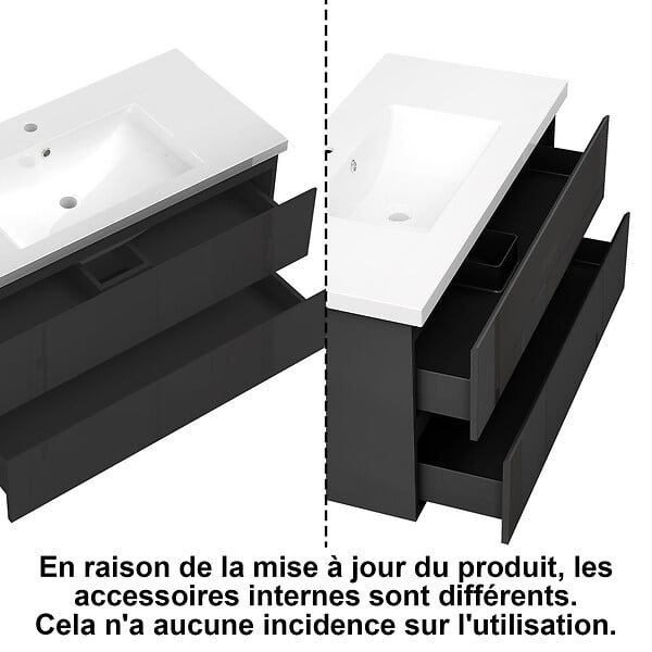AICA SANITAIRE - AICA Meuble de salle de bain design suspendu, 100 cm, 2 tiroirs de rangement sans lavabo - Noir brillant - large