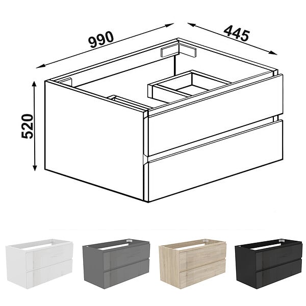 AICA SANITAIRE - AICA Meuble de salle de bain design suspendu, 100 cm, 2 tiroirs de rangement sans lavabo - Noir brillant - large