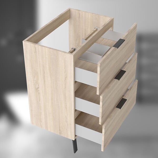 AICA SANITAIRE - AICA Meuble de salle de bain mural avec pieds, sans lavabo, 60 cm, 3 tiroirs - Chêne - large