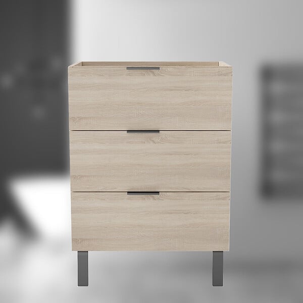 AICA SANITAIRE - AICA Meuble de salle de bain mural avec pieds, sans lavabo, 60 cm, 3 tiroirs - Chêne - large