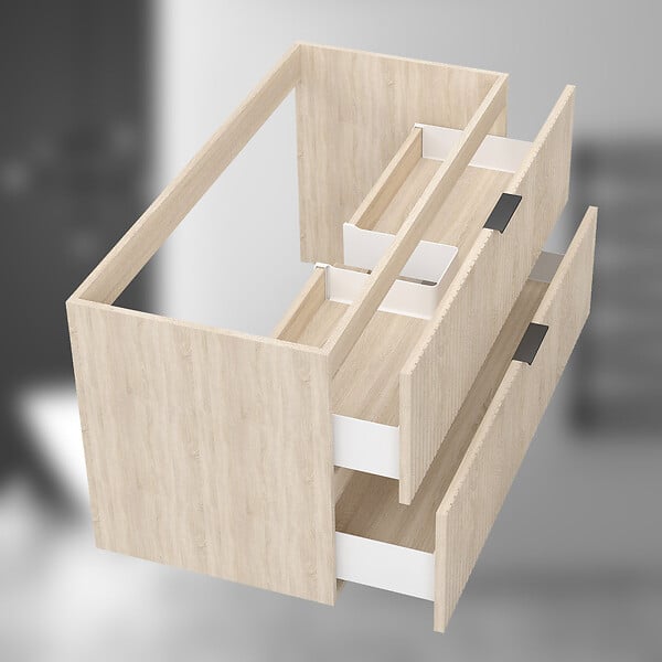 AICA SANITAIRE - AICA Meuble de salle de bain suspendu 100 cm Chêne + 2 tiroirs, avec Poignées - sans compter vasque - large