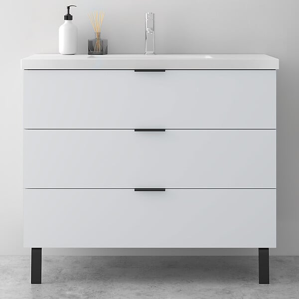 AICA SANITAIRE - AICA Meuble de salle de bain mural avec pieds, sans lavabo, 100 cm, 3 tiroirs - Blanc - large
