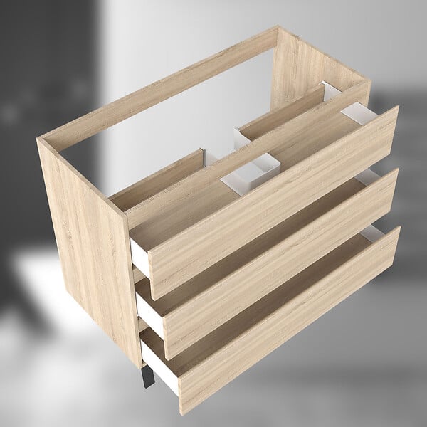 AICA SANITAIRE - AICA Meuble de Salle de Bain 100cm avec 3 tiroirs + 2 Pieds, Meuble sans vasque, Chêne - large