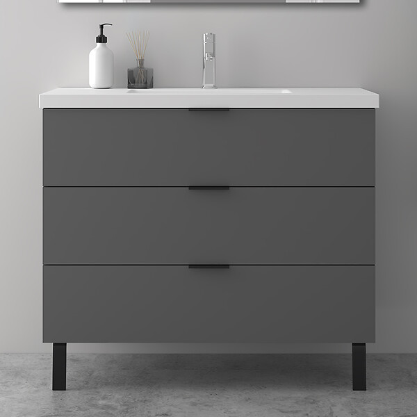 AICA SANITAIRE - AICA Meuble de salle de bain mural avec pieds, sans lavabo, 100 cm, 3 tiroirs - Anthracite - large