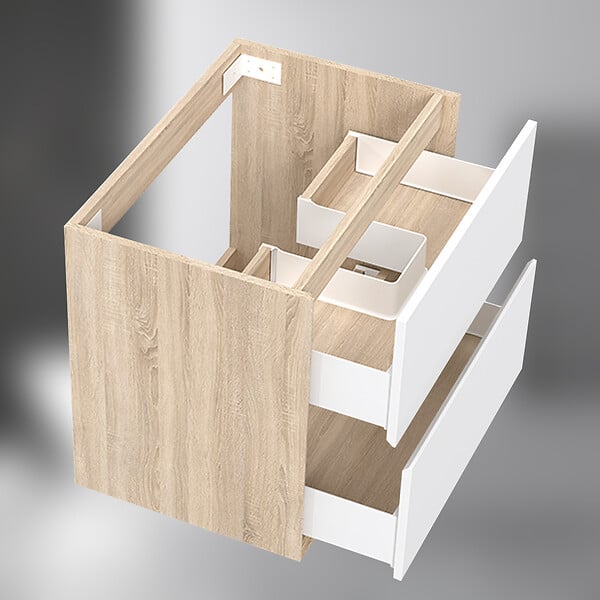AICA SANITAIRE - AICA Meuble sous vasque suspendu 60 cm + 2 tiroirs, Blanc et Chêne, sans compter lavabo - large