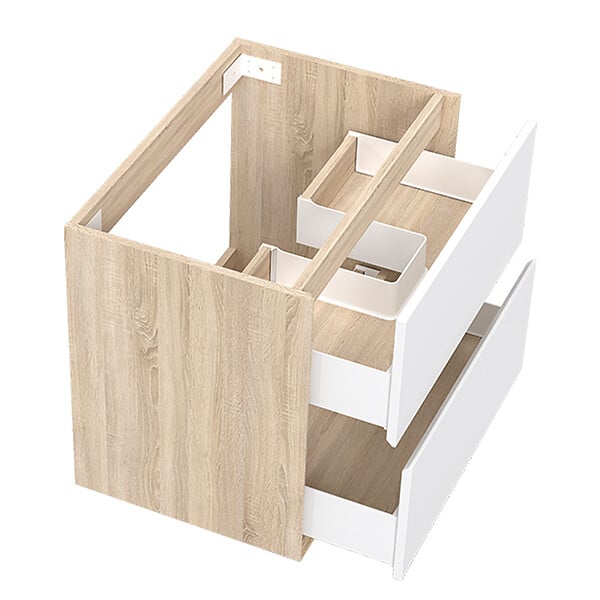 AICA SANITAIRE - AICA Meuble sous vasque suspendu 60 cm + 2 tiroirs, Blanc et Chêne, sans compter lavabo - large