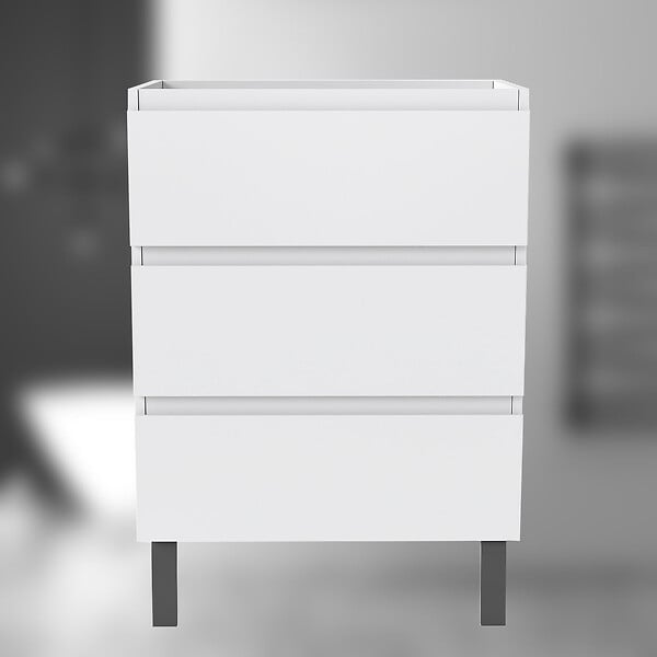 AICA SANITAIRE - AICA Meuble de Salle de Bain 60cm avec 3 tiroirs + 2 Pieds, Meuble sans vasque, Blanc - large