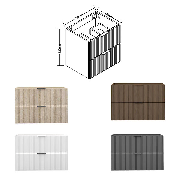 AICA SANITAIRE - AICA Meuble de salle de bain suspendu 80 cm Chêne + 2 tiroirs, avec Poignées - sans compter vasque - large