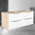 AICA SANITAIRE - AICA Meuble de salle de bain suspendu 120 cm Brillant + 4 tiroirs, Blanc et Chêne - sans compter vasque - vignette