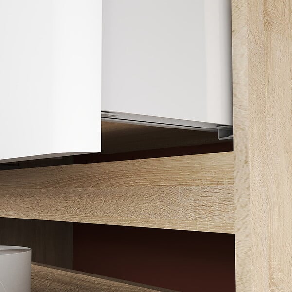 AICA SANITAIRE - AICA Meuble de salle de bain suspendu 120 cm Brillant + 4 tiroirs, Blanc et Chêne - sans compter vasque - large