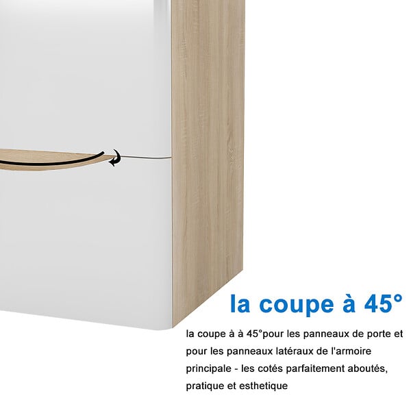 AICA SANITAIRE - AICA Meuble de salle de bain suspendu 120 cm Brillant + 4 tiroirs, Blanc et Chêne - sans compter vasque - large