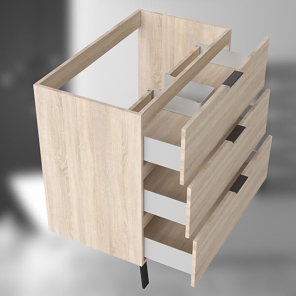 AICA SANITAIRE - AICA Meuble de salle de bain mural avec pieds, sans lavabo, 80 cm, 3 tiroirs - Chêne - large