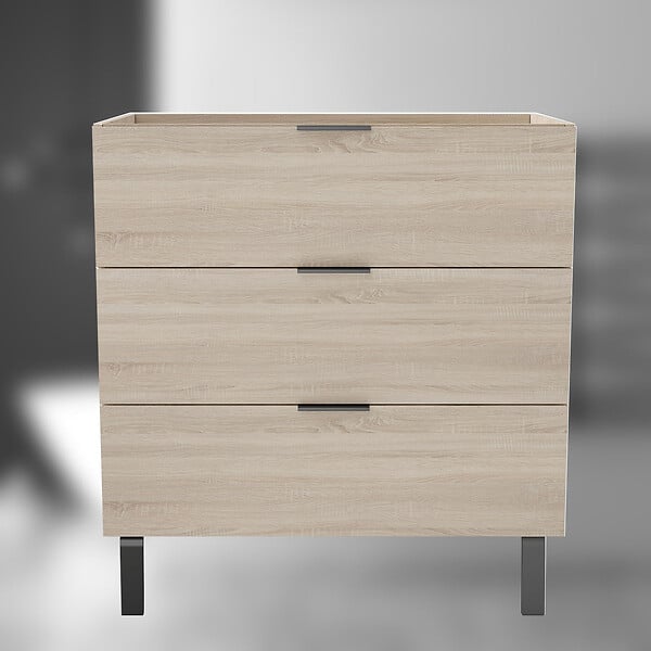 AICA SANITAIRE - AICA Meuble de salle de bain mural avec pieds, sans lavabo, 80 cm, 3 tiroirs - Chêne - large