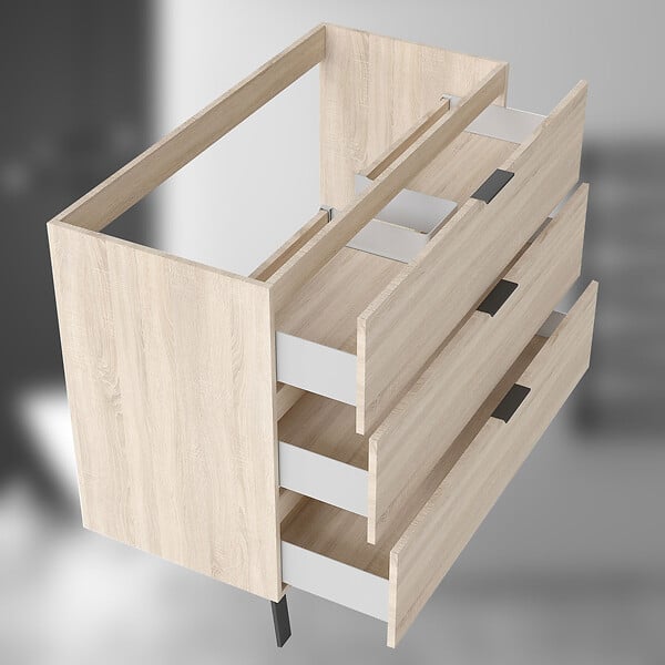 AICA SANITAIRE - AICA Meuble de salle de bain mural avec pieds, sans lavabo, 100 cm, 3 tiroirs - Chêne - large