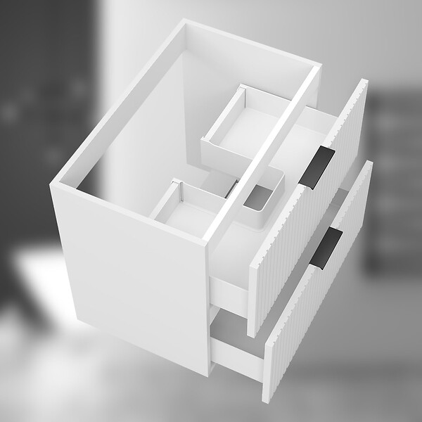 AICA SANITAIRE - AICA Meuble de salle de bain suspendu 60 cm Blanc + 2 tiroirs, avec Poignées - sans compter vasque - large