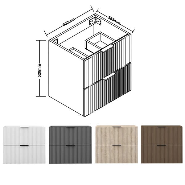 AICA SANITAIRE - AICA Meuble de salle de bain suspendu 60 cm Blanc + 2 tiroirs, avec Poignées - sans compter vasque - large