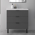 AICA SANITAIRE - AICA Meuble de salle de bain mural avec pieds, sans lavabo, 80 cm, 3 tiroirs - Anthracite - vignette