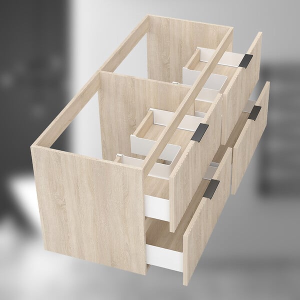 AICA SANITAIRE - AICA Meuble de salle de bain suspendu 120 cm Chêne + 4 tiroirs, avec Poignées - sans compter vasque - large