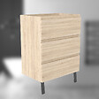 AICA SANITAIRE - AICA Meuble de Salle de Bain 60cm avec 3 tiroirs + 2 Pieds, Meuble sans vasque, Chêne - vignette