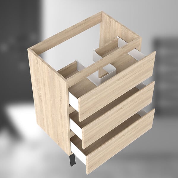 AICA SANITAIRE - AICA Meuble de Salle de Bain 60cm avec 3 tiroirs + 2 Pieds, Meuble sans vasque, Chêne - large
