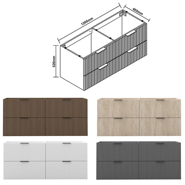 AICA SANITAIRE - AICA Meuble de salle de bain suspendu 120 cm Noyer + 4 tiroirs, avec Poignées - sans compter vasque - large