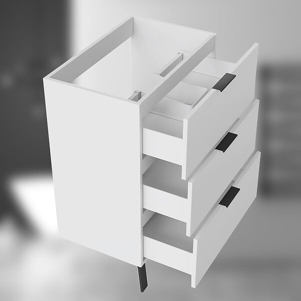 AICA SANITAIRE - AICA Meuble de salle de bain mural avec pieds, sans lavabo, 60 cm, 3 tiroirs - Blanc - large