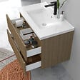 AICA SANITAIRE - Meuble de salle de bain suspendu Strié 80cm avec simple vasque + 2 tiroirs, Noyer - vignette