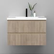 AICA SANITAIRE - Meuble de salle de bain suspendu Strié 80cm avec simple vasque + 2 tiroirs, Chêne - vignette