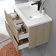 AICA SANITAIRE - Meuble de salle de bain suspendu Strié 80cm avec simple vasque + 2 tiroirs, Chêne - vignette