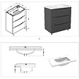 AICA SANITAIRE - Meuble de salle de bain suspendu 80cm avec simple vasque + 3 tiroirs, Anthracite - vignette