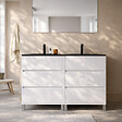 AURLANE - Meuble de salle de bains 120cm Blanc 6 Tiroirs et Vasque Double Céramique Noire - XENOS - vignette