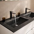 AURLANE - Meuble de salle de bains 120cm Blanc 6 Tiroirs et Vasque Double Céramique Noire - XENOS - vignette