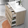 AICA SANITAIRE - Meuble de salle de bain suspendu Strié 100cm avec simple vasque + 3 tiroirs, Chêne - vignette