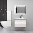 AICA SANITAIRE - AICA Ensemble Meuble Salle de Bain Suspendu 60cm, Blanc + Chêne, Meuble 2 tiroirs + Lavabo + Miroir LED + Colonne - vignette