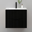 AICA SANITAIRE - Meuble de salle de bain suspendu Strié 60cm avec poignées + simple vasque + 2 tiroirs, Noir - vignette