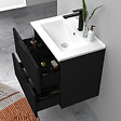 AICA SANITAIRE - Meuble de salle de bain suspendu Strié 60cm avec poignées + simple vasque + 2 tiroirs, Noir - vignette