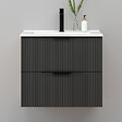 AICA SANITAIRE - Meuble de salle de bain suspendu Strié 60cm avec poignées + simple vasque + 2 tiroirs, Anthracite - vignette