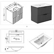 AICA SANITAIRE - Meuble de salle de bain suspendu Strié 60cm avec poignées + simple vasque + 2 tiroirs, Anthracite - vignette
