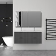 AICA SANITAIRE - Aica Meuble de salle de bain suspendu 120 cm Anthracite + 4 tiroirs, avec Vasque + Armoire salle de bain avec miroir - vignette