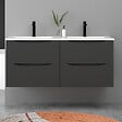AICA SANITAIRE - Meuble de salle de bain suspendu 120cm avec double vasque + 4 tiroirs, Anthracite - vignette