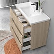 AICA SANITAIRE - Meuble de salle de bain suspendu 100cm avec simple vasque + 3 tiroirs, Chêne - vignette
