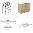 AICA SANITAIRE - Meuble de salle de bain suspendu 100cm avec simple vasque + 3 tiroirs, Chêne - vignette