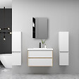 AICA SANITAIRE - AICA Ensemble Meuble Salle de Bain Suspendu 60cm, Blanc + Chêne, Meuble 2 tiroirs + Lavabo + Armoire salle de bain avec miroir + 2 Colonne - vignette